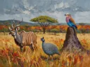 Koedoe in de bloementuin, schilderij