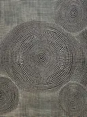 Abstracte stippenpatroon compositie in beige en zwart met concentrische cirkelvormen