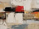 Beige en rode verfblokken, abstract schilderij
