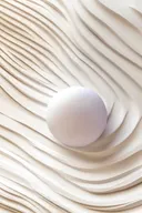 Abstract schilderij met een lichte bol in een beige golvend reliëfpatroon