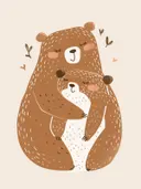 Illustratie van een berenmoeder die haar jong knuffelt, kinderkamer schilderij