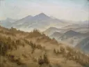 Bergen in optrekkende mist van Caspar David Friedrich: landschap met rotsen