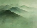 Berglandschap in jade, mistig oosters landschap