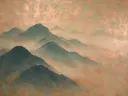 Berglandschap in koper en turkoois, mistig oosters landschap
