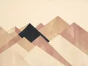 Berglandschap in de stijl Modern Bauhaus, in verstoft roze en romige crème, met een diepzwart accent