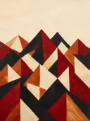 Berglandschap in de stijl Modern Bauhaus, in diep rood, roestoranje en romige crème, met diepzwart