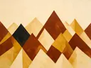 Berglandschap in de stijl Modern Bauhaus, in diep roest, mosterdgeel en romige crème, met een diepzwart accent
