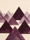 Berglandschap in de stijl Modern Bauhaus, in diep aubergine, pruim en verstoft lila, met bleek oestergrijs