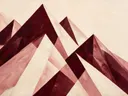 Berglandschap in de stijl Modern Bauhaus, in diep bordeaux, ossenbloed en verstoft roze, met warm beenderwit