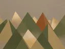 Berglandschap in de stijl Modern Bauhaus, in olijfgroen, kaki en bleek zand, met een gebrande sienna als accent