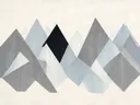 Berglandschap in de stijl Modern Bauhaus, in steengrijs, bleek blauwgrijs en krijtwit, met een diepzwart accent