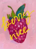 Berry nice tekstposter schilderij met framboos illustratie op roze achtergrond