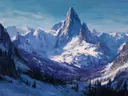 Besneeuwd bergdal, landschap schilderij