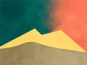 Berg in petrol en koraal, schilderij