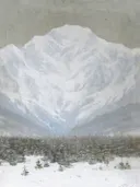 Impressionistisch landschapsschilderij van besneeuwde bergtop