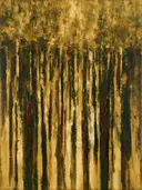Schilderij: beuk bos als in vlakken, goud