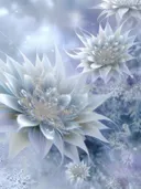 Schilderij van zilverwitte sterbloemen met sneeuwvlokken