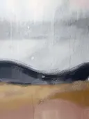 Abstract landschap schilderij met bewolkte lucht en gouden veld