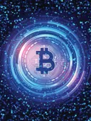 Abstract bitcoin-symbool met technologische patronen