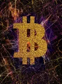 Bitcoin op netwerklijnen, abstract schilderij