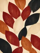 Bladpatroon in de stijl Textured Minimalism, in diep rood, roestoranje en romige crème, met diepzwart