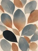 Bladpatroon in de stijl Textured Minimalism, in gedempt blauwgrijs, romige crème en terracotta, met een diepzwart accent