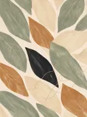 Bladpatroon in de stijl Textured Minimalism, in saliegroen, romige crème en terracotta, met een diepzwart accent
