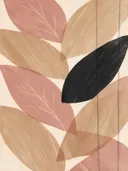 Bladpatroon in de stijl Textured Minimalism, in verstoft roze en romige crème, met een diepzwart accent