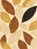 Bladpatroon in de stijl Textured Minimalism, in diep roest, mosterdgeel en romige crème, met een diepzwart accent