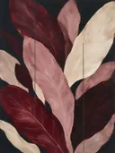 Bladpatroon in de stijl Textured Minimalism, in diep bordeaux, ossenbloed en verstoft roze, met warm beenderwit