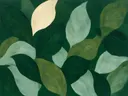 Bladpatroon in de stijl Textured Minimalism, in bosgroen, mos en bleek celadon, met een zacht crèmewit accent