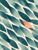 Bladpatroon in de stijl Textured Minimalism, in diep zeegroen, petrolblauw en bleek zeeschuim, met een warm koraalrood accent