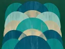 Bladpatroon in de stijl Textured Minimalism, in diep zeeblauw, turkoois en bleek aqua, met warm zand