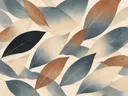 Bladpatroon in de stijl Textured Minimalism, in gedempt blauwgrijs, romige crème en terracotta, met een diepzwart accent