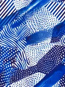 Blauw grafisch patroon schilderij, abstracte compositie met strepen en stippen