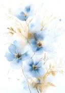 Lijntekening van blauwe anemonen met gouden details