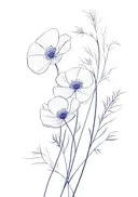 Marineblauwe lijntekening van anemonen