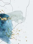 Abstract aquarel schilderij in blauw met gouden spatten