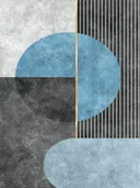 Abstract schilderij met blauwe ellipsvormen op grijze achtergrond