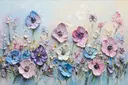 Blauwe en roze bloemen in reliëf, botanisch schilderij