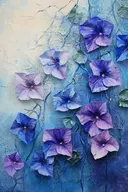 Blauwe klokjesbloemen met reliëf-textuur op blauwe achtergrond