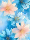 Aquarel van blauwe en roze lotusbloemen met gouden randen op een blauwe achtergrond