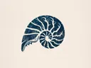 Illustratie van een blauwe nautilusschelp in linosnede-stijl
