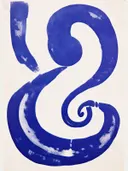 Blauwe abstracte kalligrafische penseelstreek op crème achtergrond