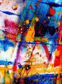 Abstract schilderij met blauwe en rode verfspetters