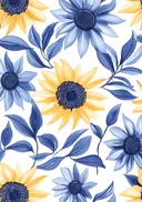 Patroon schilderij van blauwe zonnebloemen