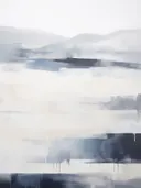 Abstract berglandschap in blauwgrijze tinten met golvende lijnen.