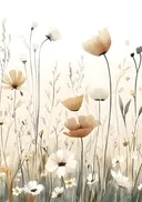 Bleke bloemenweide in beige, botanisch schilderij