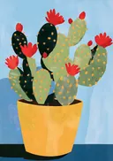 Illustratie van een bloeiende cactus in een gele pot