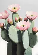 Schilderij van een cactus met roze bloemen